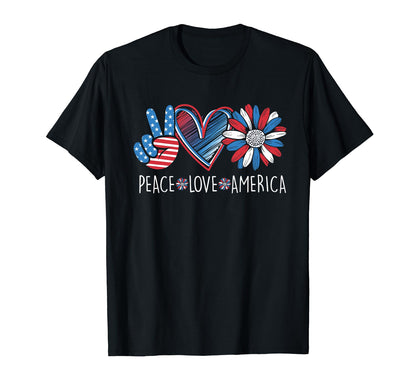 Peace Love America Daisy 4Th July T-Shirt - Minimalist Print Men Women - T-Shirt, Sweatshirt, Hoodie