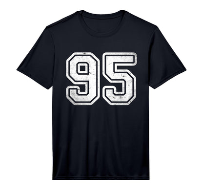 Distressed Number 95 White Sports Team T-Shirt - Trendy Graphic for Adults - T-Shirt, Sweatshirt, Hoodie