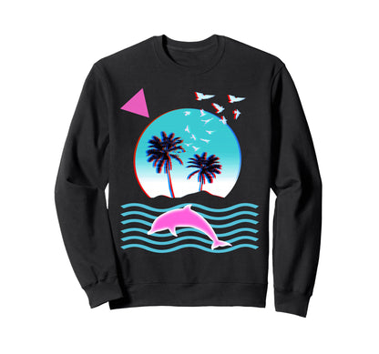 Palm Tree Sunset Vaporwave Aesthetic Sweatshirt - Unique Graphic Unisex - T-Shirt, Sweatshirt, Hoodie