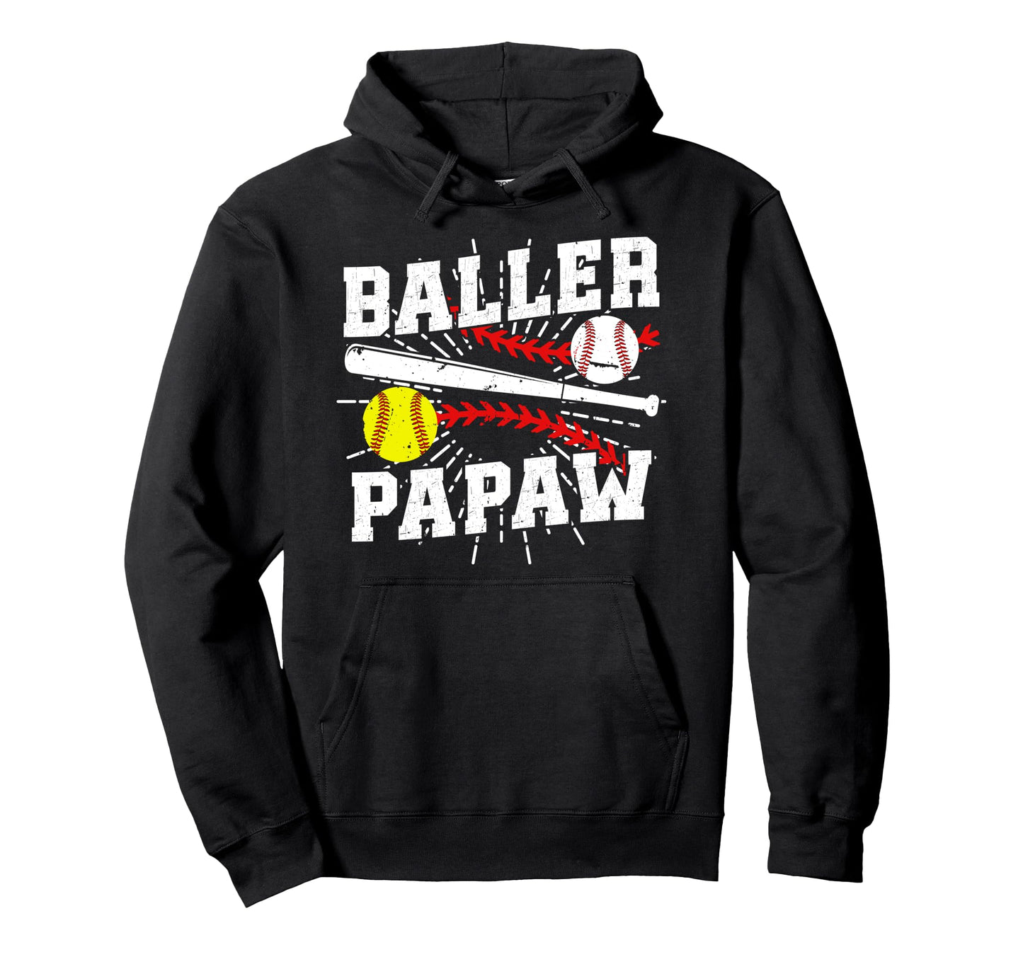 Baller Papaw Proud Softball Baseball Hoodie - Novelty Apparel for Adults - T-Shirt, Sweatshirt, Hoodie
