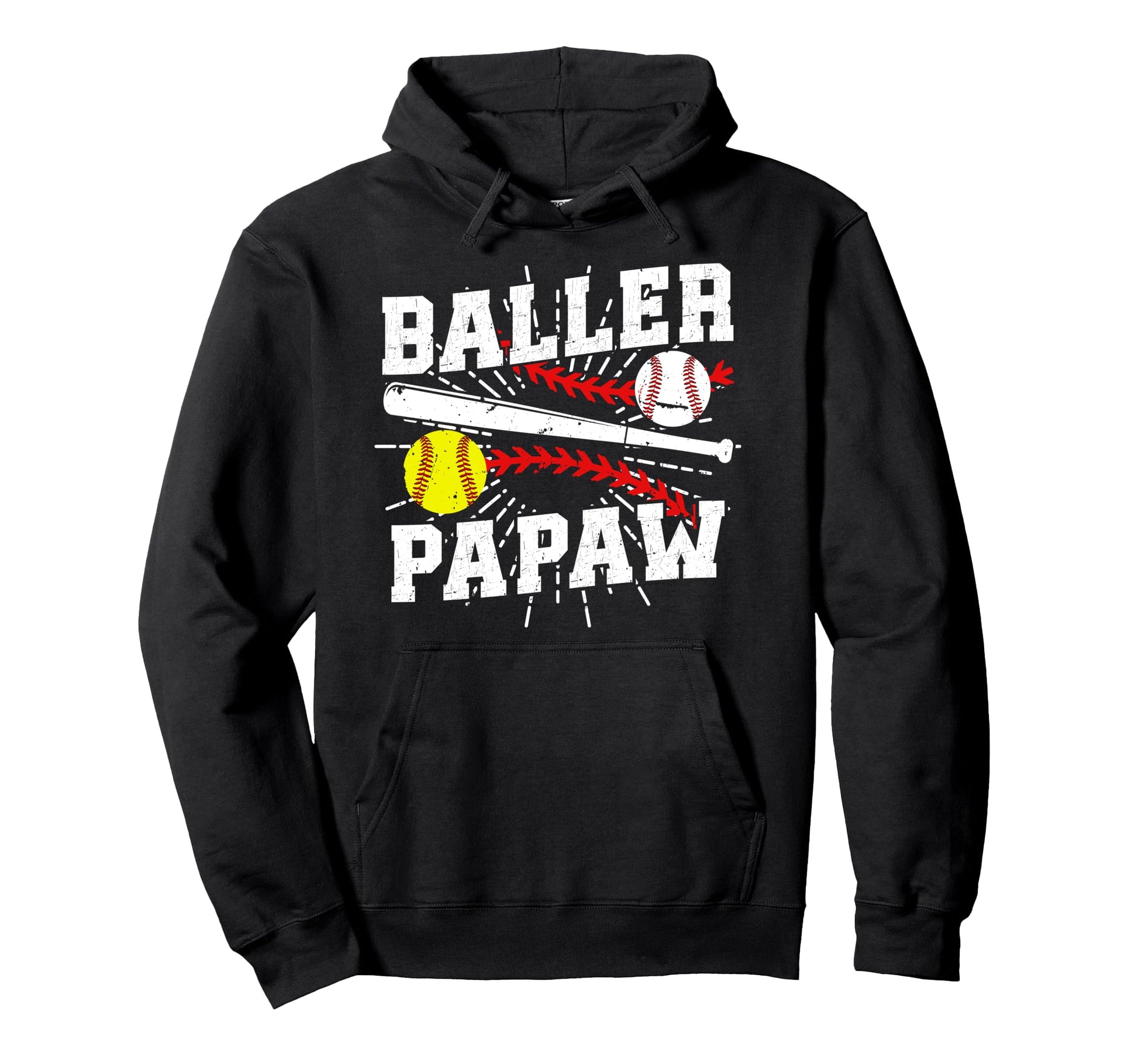 Baller Papaw Proud Softball Baseball Hoodie - Novelty Apparel for Adults - T-Shirt, Sweatshirt, Hoodie