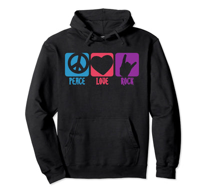 Peace Love And Rock Fun Metalhead Gift Rock Hoodie - Unique Graphic Unisex - T-Shirt, Sweatshirt, Hoodie