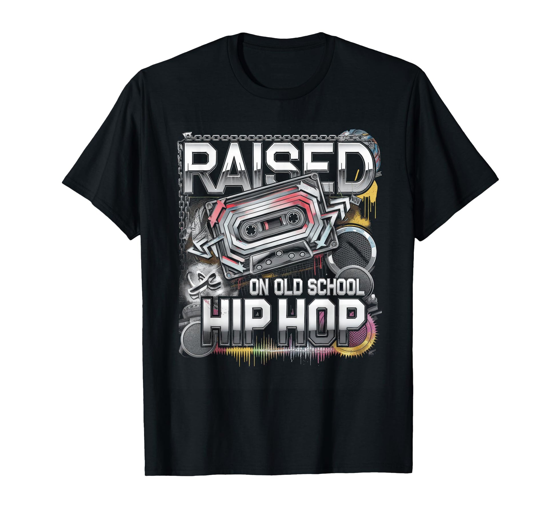 Raised Old School Hip Hop Cassette T-Shirt - Unique Graphic Unisex - T-Shirt, Sweatshirt, Hoodie