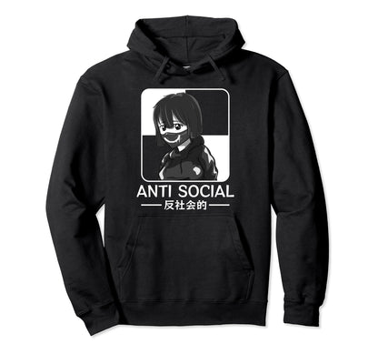 Anti Social Japanese Edgy Alt Sad Hoodie - Minimalist Print Men Women - T-Shirt, Sweatshirt, Hoodie