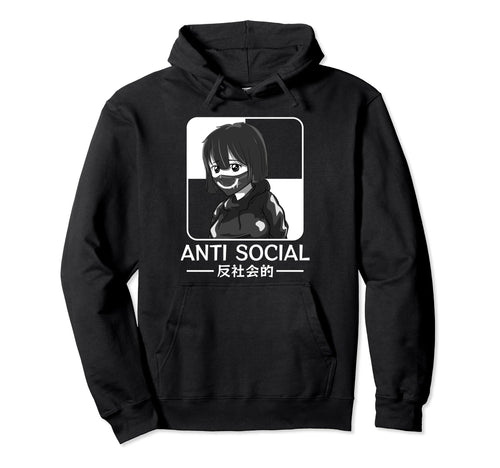 Anti Social Japanese Edgy Alt Sad Hoodie - Minimalist Print Men Women - T-Shirt, Sweatshirt, Hoodie