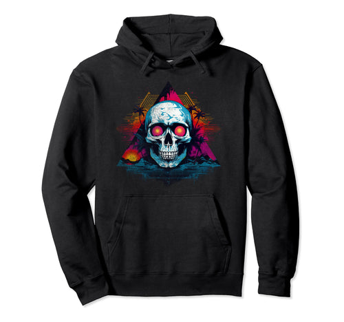 Skull Vaporwave Retrowave Aesthetic Hoodie - Trendy Graphic Men Women - T-Shirt, Sweatshirt, Hoodie
