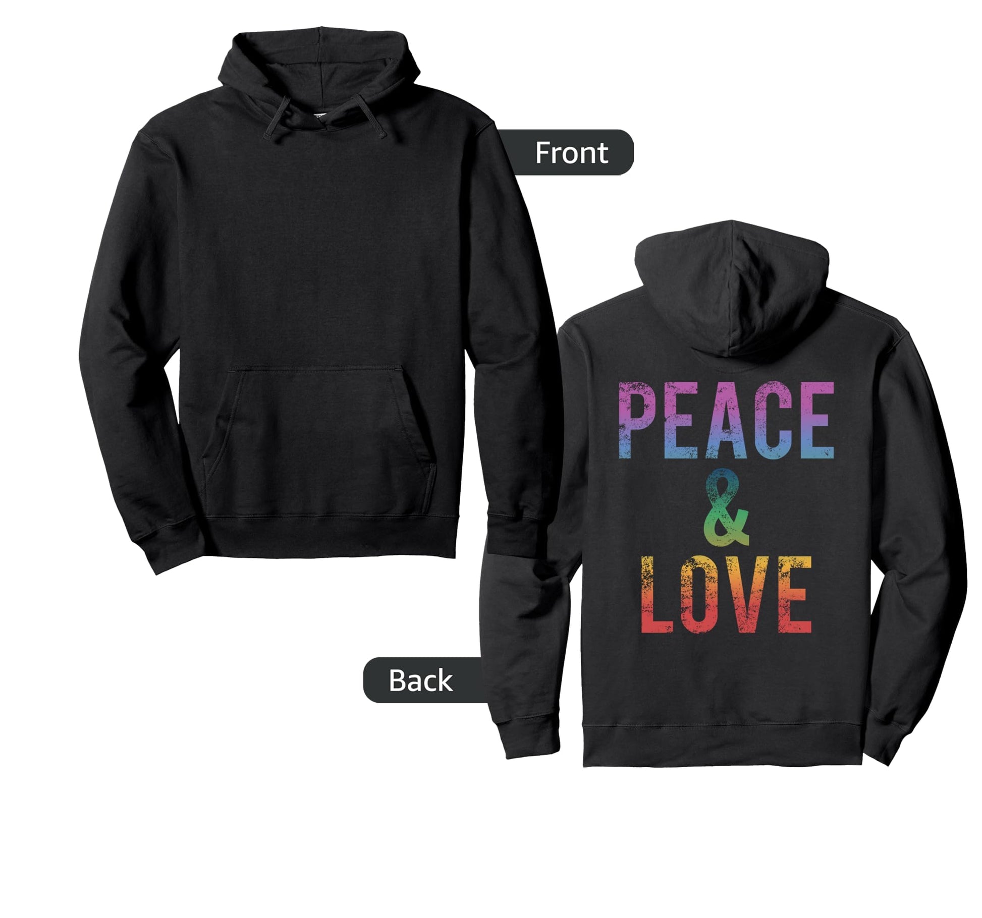 Peace Love Rainbow Boho Hippie 60S Hoodie - Custom Art Print for Adults - T-Shirt, Sweatshirt, Hoodie