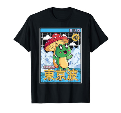 Happy Frog Mushroom Kawaii Vaporwave T-Shirt - Fun Novelty Design Unisex - T-Shirt, Sweatshirt, Hoodie