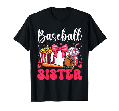Baseball Lover Sister Mothers Day Bow T-Shirt - Novelty Apparel for Adults - T-Shirt, Sweatshirt, Hoodie