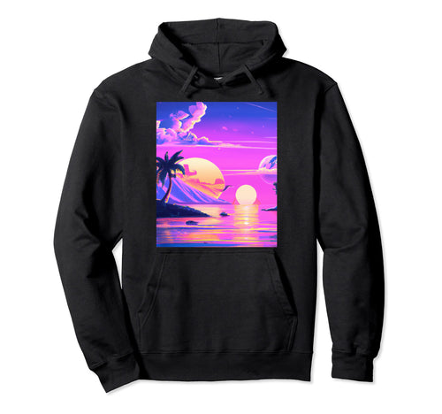 Hawaii Vaporwave Sunset Synthwave Hoodie - Streetwear Style Men Women - T-Shirt, Sweatshirt, Hoodie