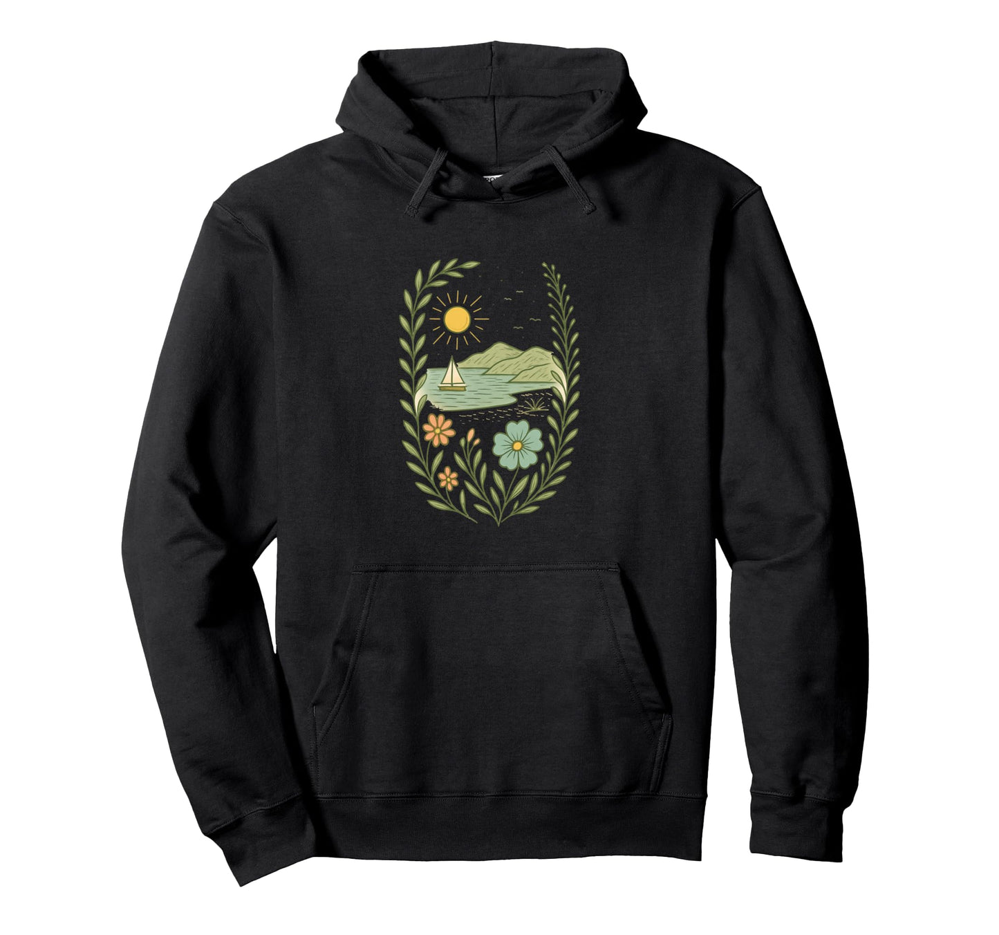 Sailboat Beach Boho Floral Summer Nature Hoodie - Graphic Print Unisex - T-Shirt, Sweatshirt, Hoodie