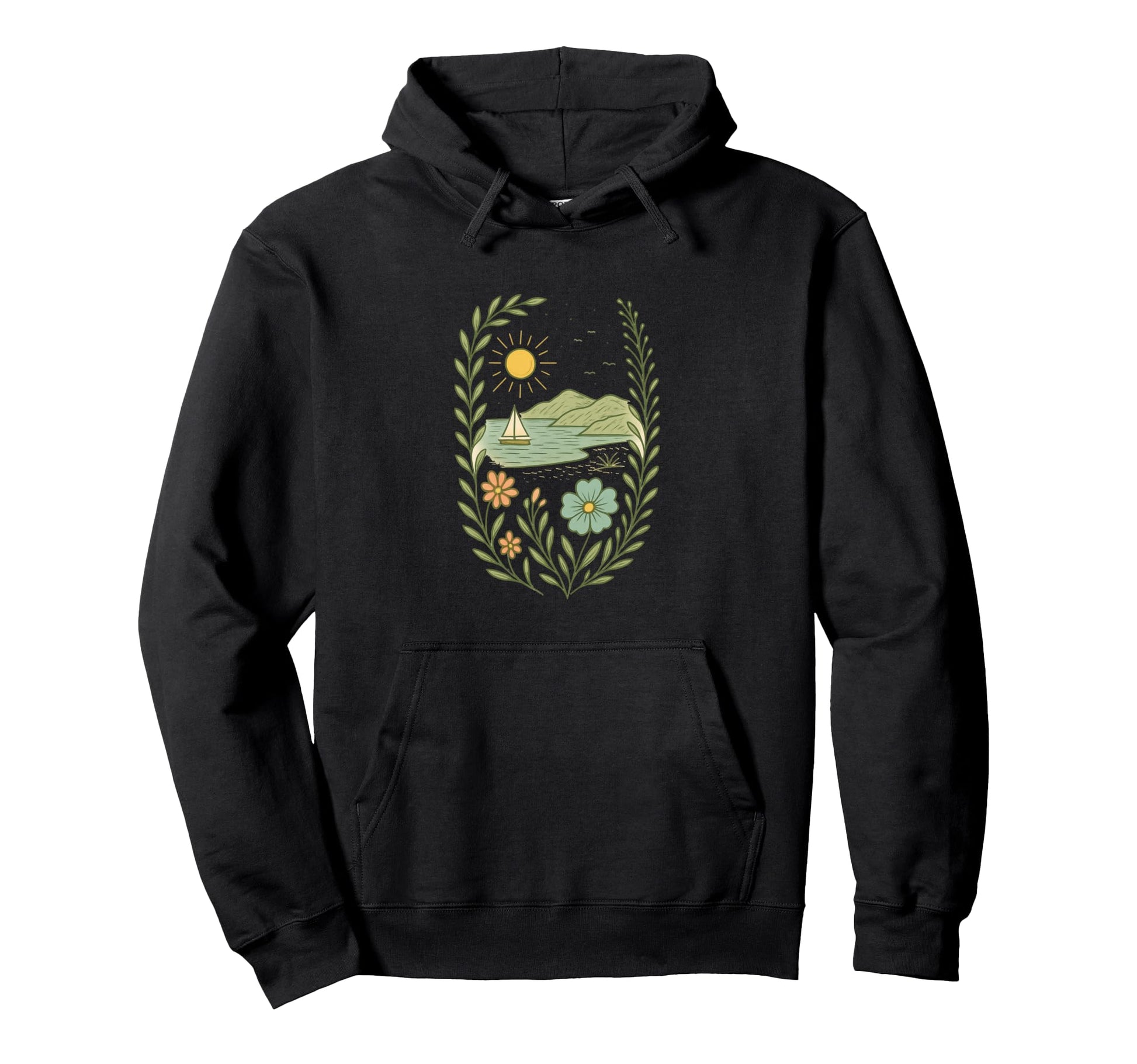 Sailboat Beach Boho Floral Summer Nature Hoodie - Graphic Print Unisex - T-Shirt, Sweatshirt, Hoodie