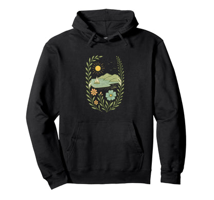 Sailboat Beach Boho Floral Summer Nature Hoodie - Graphic Print Unisex - T-Shirt, Sweatshirt, Hoodie