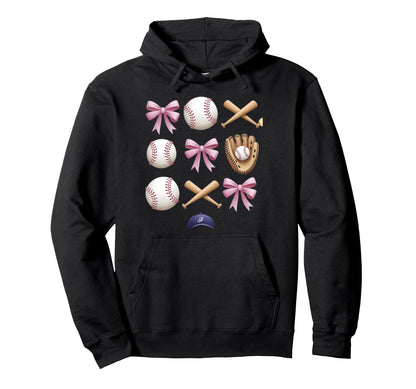 Baseball Coquette Bow Mom Sister Hoodie - Unique Graphic Unisex - T-Shirt, Sweatshirt, Hoodie