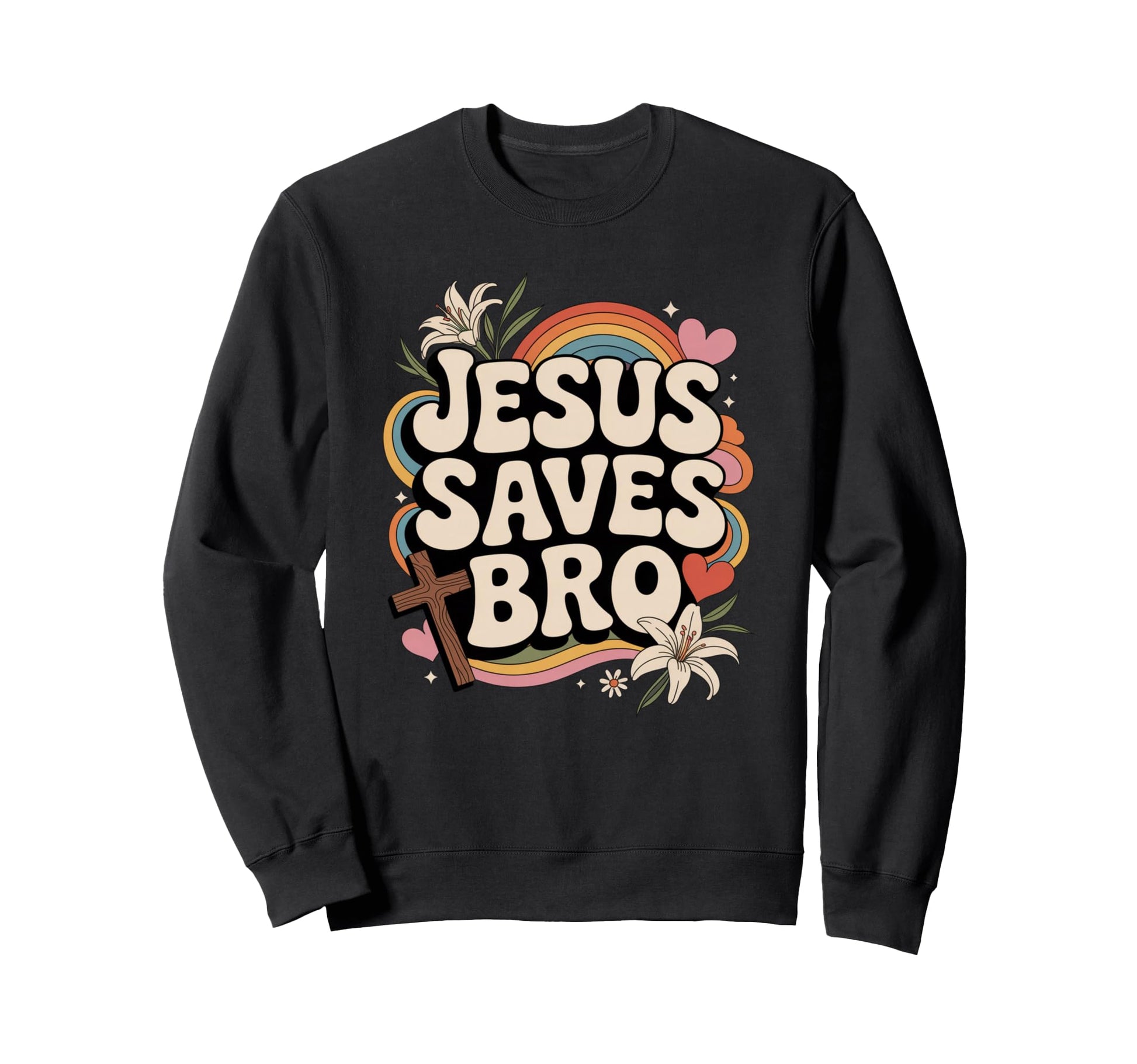 Jesus Saves Bro Funny Groovy Sweatshirt - Minimalist Print for Adults - T-Shirt, Sweatshirt, Hoodie