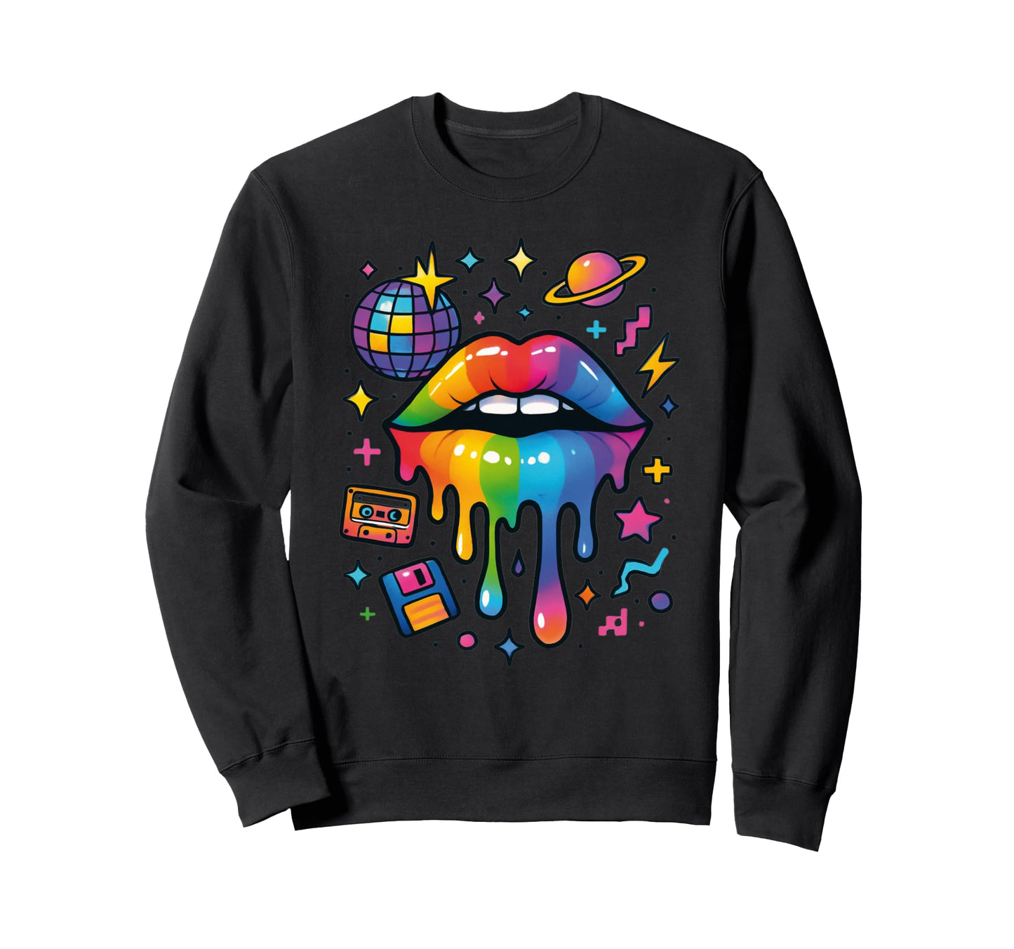 90S Pop Art Rainbow Lips Nostalgia Sweatshirt - Unique Graphic Unisex - T-Shirt, Sweatshirt, Hoodie