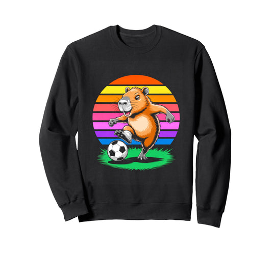 Capybara Soccer Star Rainbow Sweatshirt - Minimalist Print Men Women - T-Shirt, Sweatshirt, Hoodie