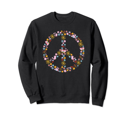 Floral Flower Peace Sign Symbol Hippie Sweatshirt - Novelty Apparel Unisex - T-Shirt, Sweatshirt, Hoodie