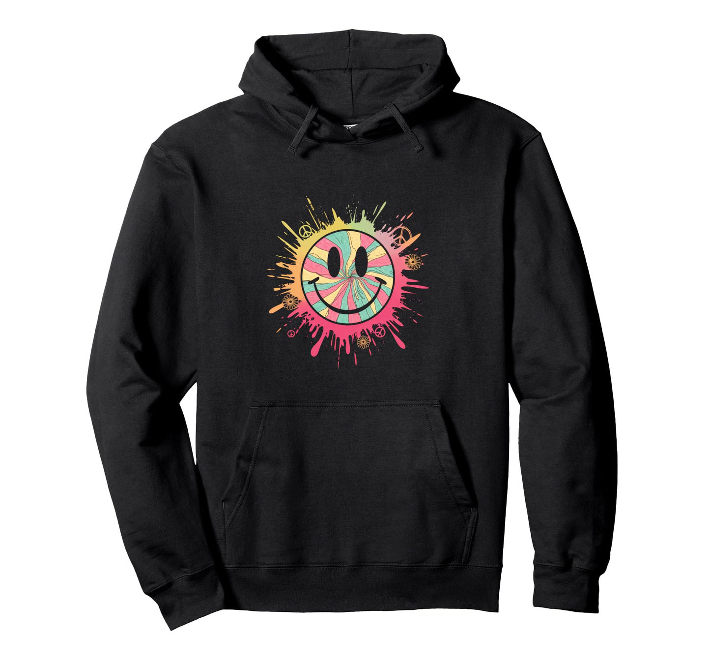 Peace Smile Hippie Groovy Festival Hoodie - Fun Novelty Design Men Women - T-Shirt, Sweatshirt, Hoodie