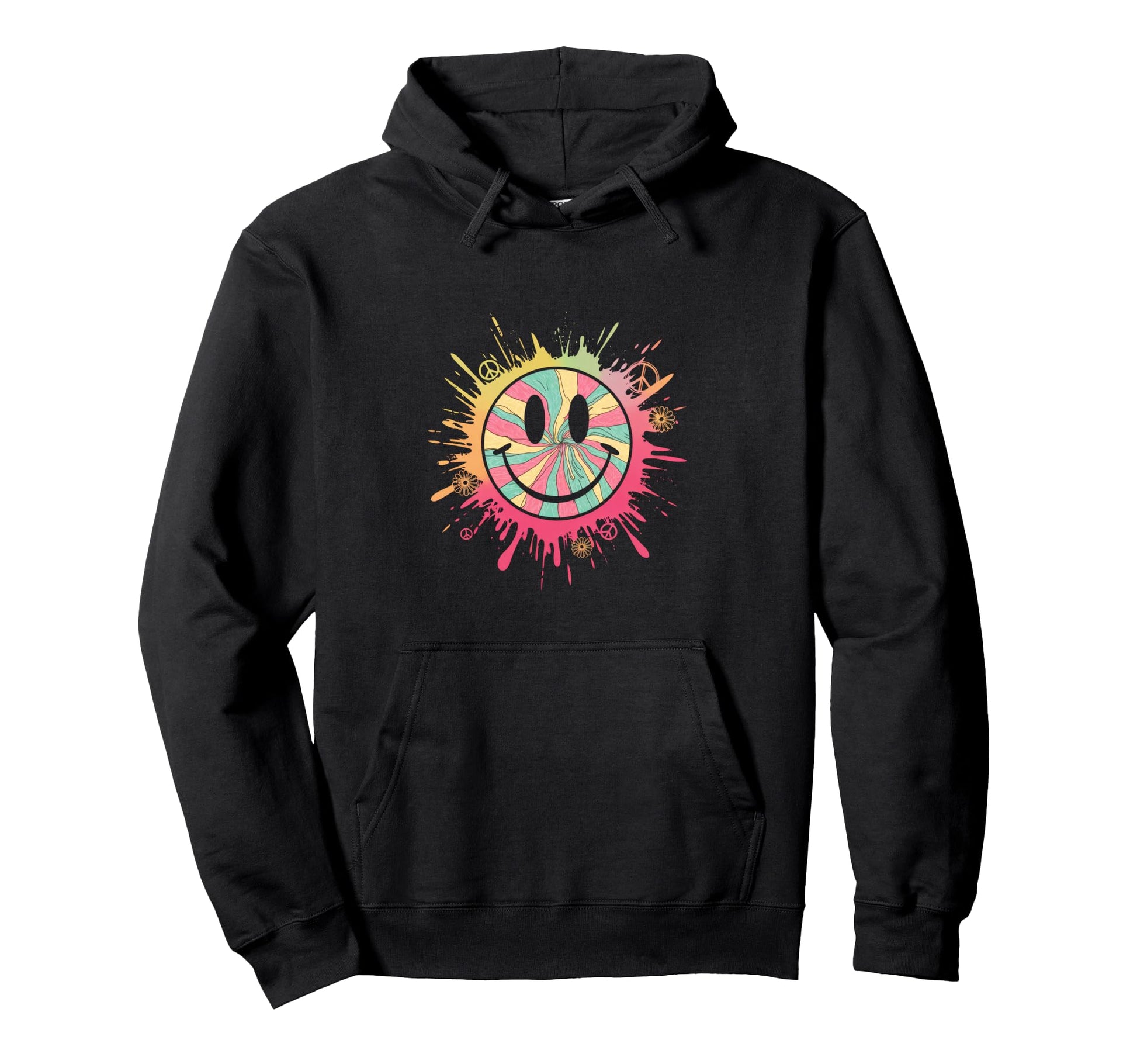 Peace Smile Hippie Groovy Festival Hoodie - Fun Novelty Design Men Women - T-Shirt, Sweatshirt, Hoodie