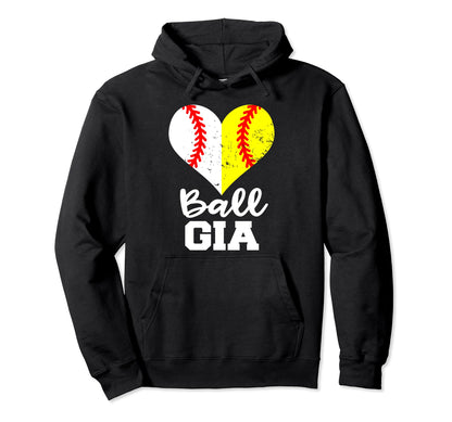 Ball Gia Heart Funny Baseball Softball Hoodie - Novelty Apparel for Adults - T-Shirt, Sweatshirt, Hoodie