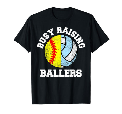 Busy Raising Ballers Funny Softball T-Shirt - Minimalist Print for Adults - T-Shirt, Sweatshirt, Hoodie