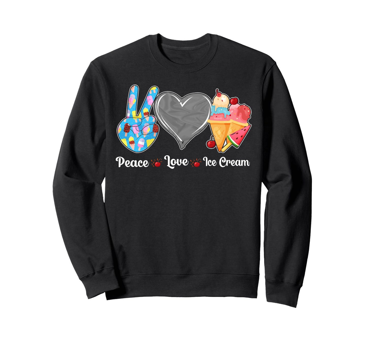 Ice Cream Cone Popsicle Peace Love Sweatshirt - Minimalist Print Men Women - T-Shirt, Sweatshirt, Hoodie