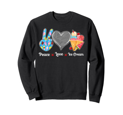 Ice Cream Cone Popsicle Peace Love Sweatshirt - Minimalist Print Men Women - T-Shirt, Sweatshirt, Hoodie