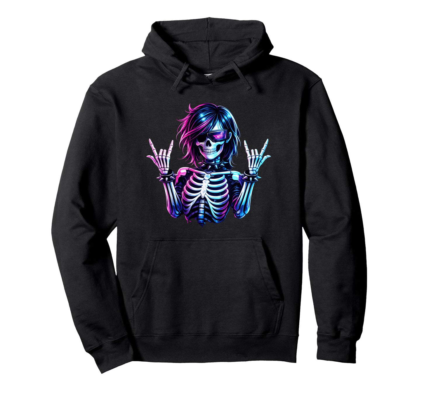 Cyberpunk Skeleton Rock Hand Goth Hoodie - Streetwear Style for Adults - T-Shirt, Sweatshirt, Hoodie