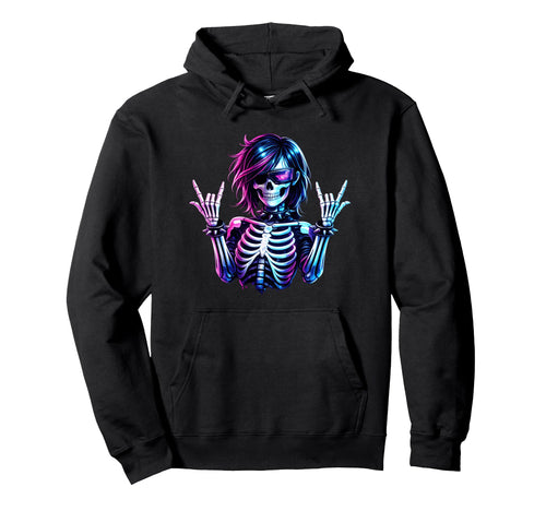 Cyberpunk Skeleton Rock Hand Goth Hoodie - Streetwear Style for Adults - T-Shirt, Sweatshirt, Hoodie