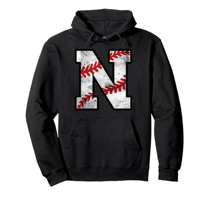 Distressed Baseball Letter N Hoodie - Trendy Graphic for Adults - T-Shirt, Sweatshirt, Hoodie