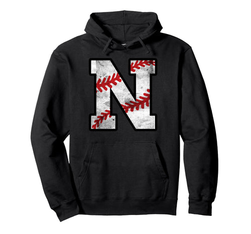 Distressed Baseball Letter N Hoodie - Trendy Graphic for Adults - T-Shirt, Sweatshirt, Hoodie