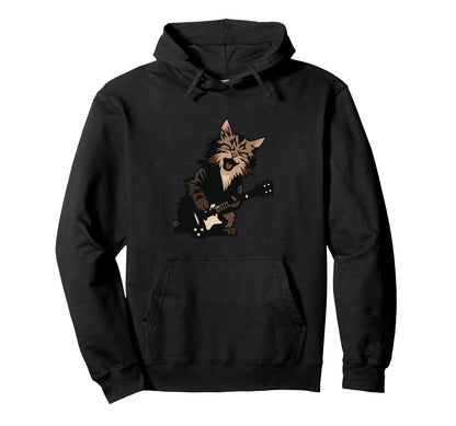 Funny Cat Playing Guitar Rock Cat Hoodie - Custom Art Print Men Women - T-Shirt, Sweatshirt, Hoodie