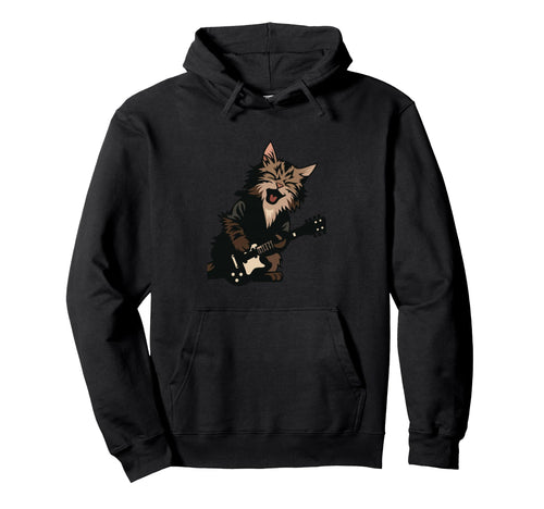 Funny Cat Playing Guitar Rock Cat Hoodie - Custom Art Print Men Women - T-Shirt, Sweatshirt, Hoodie