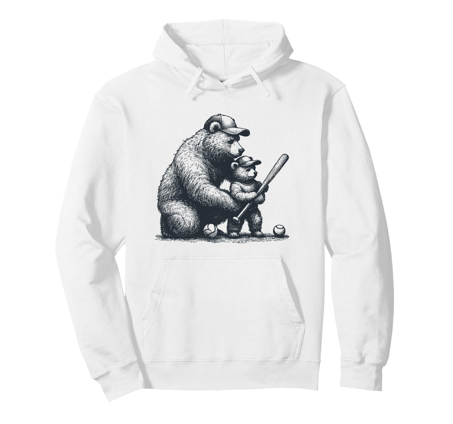 Baseball Bear Dad Son Coaching Hoodie - Minimalist Print Unisex - T-Shirt, Sweatshirt, Hoodie