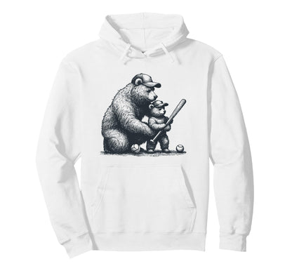 Baseball Bear Dad Son Coaching Hoodie - Minimalist Print Unisex - T-Shirt, Sweatshirt, Hoodie