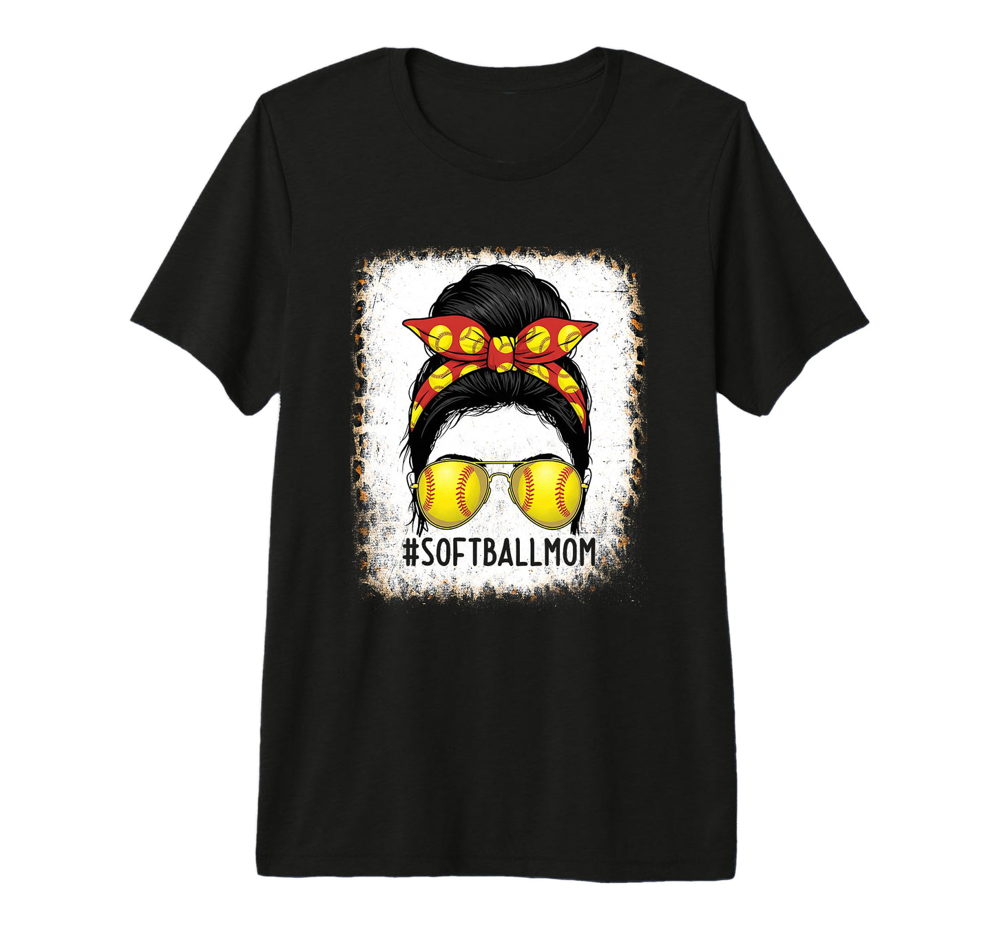 Funny Softball Mom Messy Bun Sports T-Shirt - Casual Everyday Wear Unisex - T-Shirt, Sweatshirt, Hoodie
