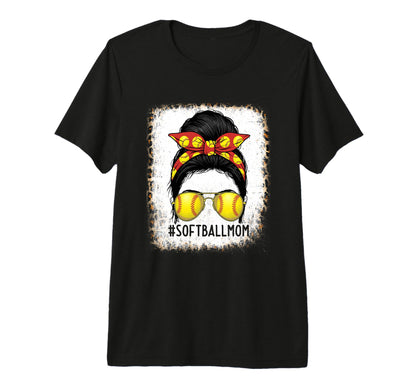 Funny Softball Mom Messy Bun Sports T-Shirt - Casual Everyday Wear Unisex - T-Shirt, Sweatshirt, Hoodie