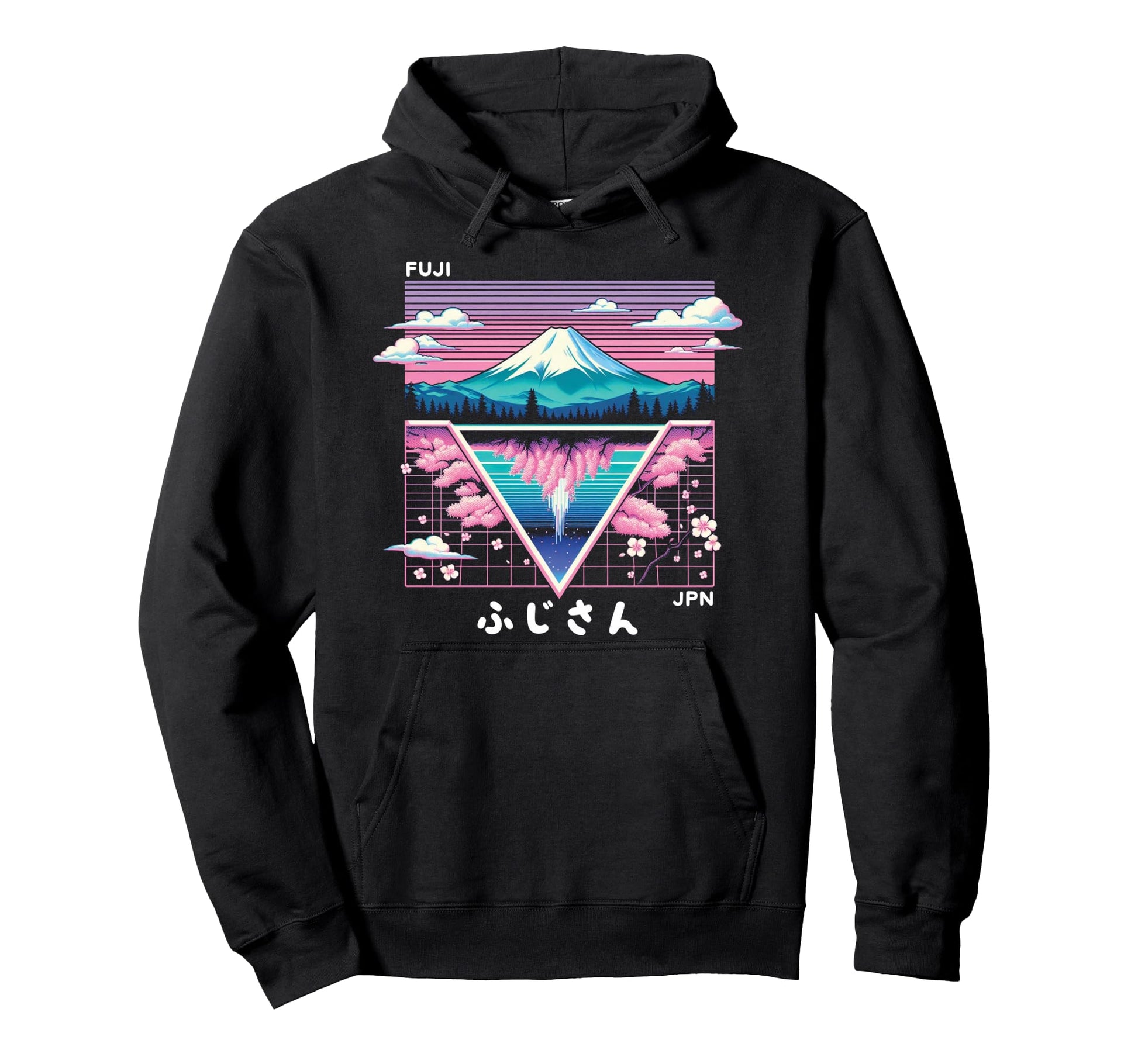 Mount Fuji Japan Vaporwave Aesthetic Hoodie - Fun Novelty Design Men Women - T-Shirt, Sweatshirt, Hoodie