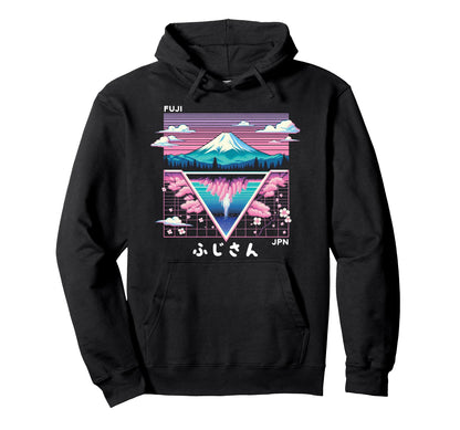 Mount Fuji Japan Vaporwave Aesthetic Hoodie - Fun Novelty Design Men Women - T-Shirt, Sweatshirt, Hoodie