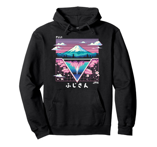 Mount Fuji Japan Vaporwave Aesthetic Hoodie - Fun Novelty Design Men Women - T-Shirt, Sweatshirt, Hoodie