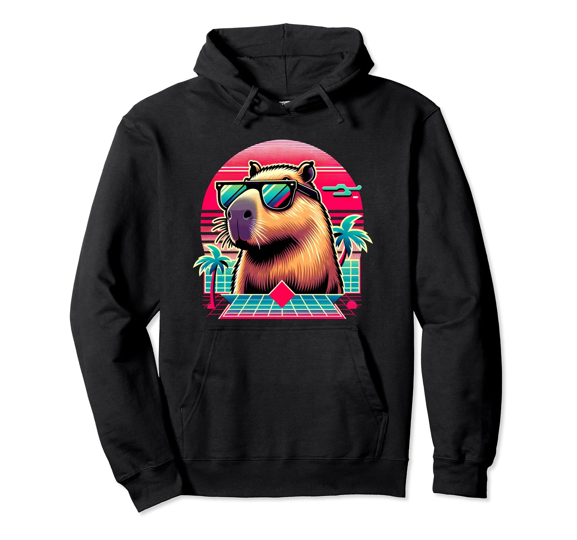 Vaporwave Capybara Sunglasses 80S Hoodie - Fun Novelty Design Men Women - T-Shirt, Sweatshirt, Hoodie