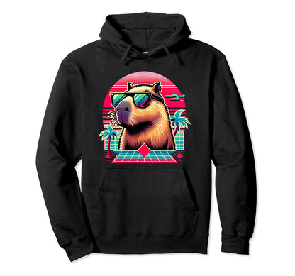 Vaporwave Capybara Sunglasses 80S Hoodie - Fun Novelty Design Men Women - T-Shirt, Sweatshirt, Hoodie