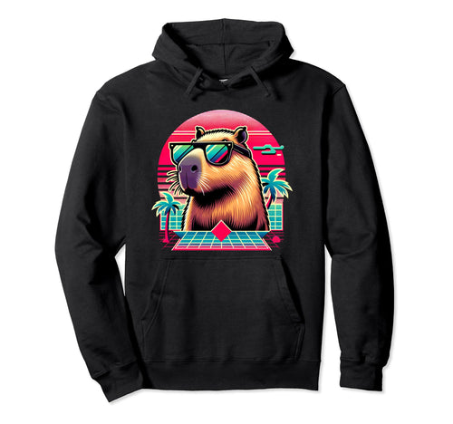 Vaporwave Capybara Sunglasses 80S Hoodie - Fun Novelty Design Men Women - T-Shirt, Sweatshirt, Hoodie