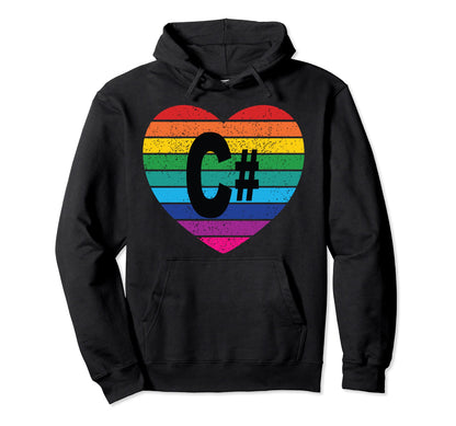 Rainbow Heart C Coding Language Hoodie - Trendy Graphic Men Women - T-Shirt, Sweatshirt, Hoodie