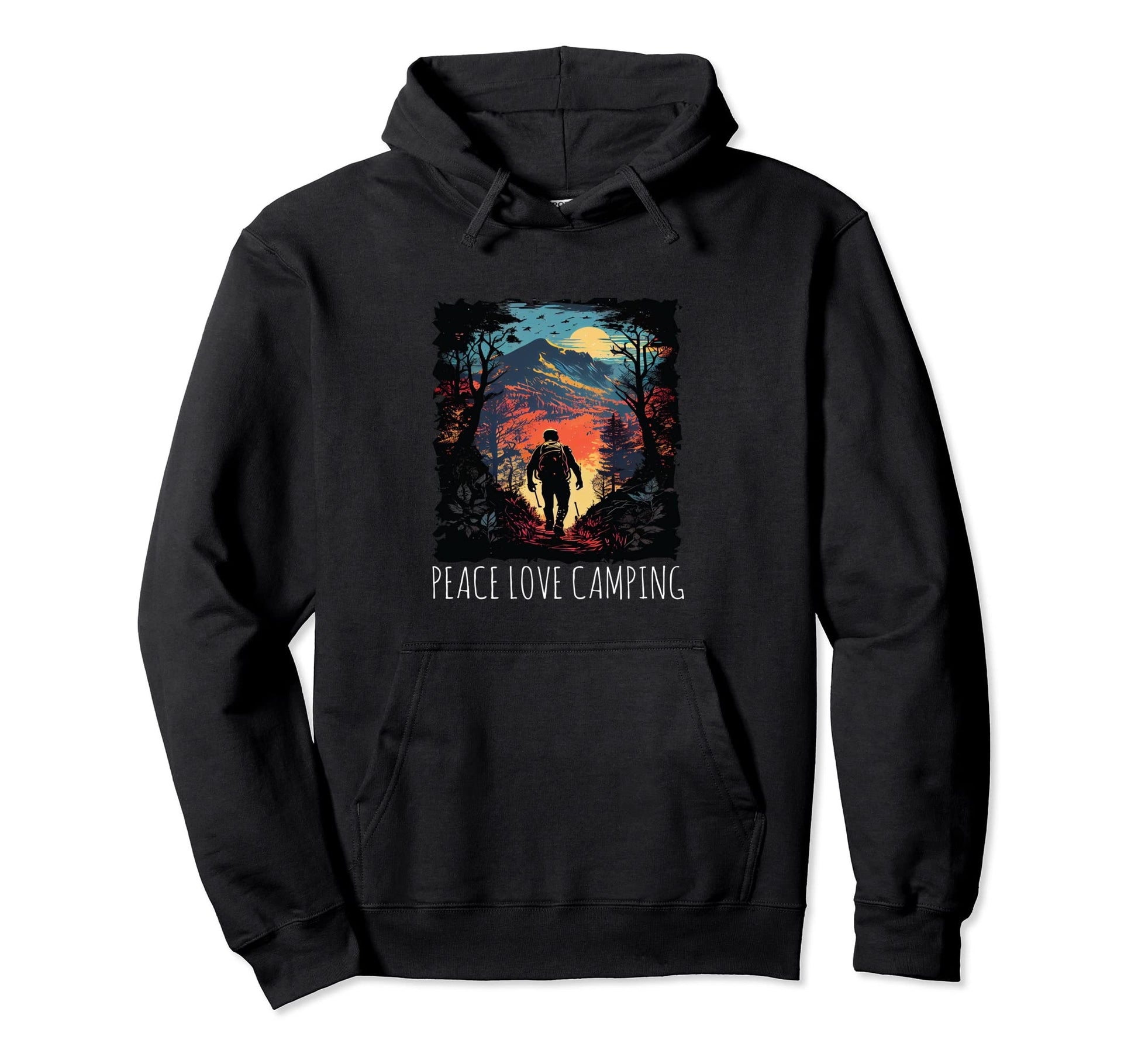 Peace Love Camping Hiking Camping Hoodie - Fun Novelty Design for Adults - T-Shirt, Sweatshirt, Hoodie