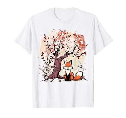 Fox Cherry Blossom Japanese Aesthetic T-Shirt - Minimalist Print Unisex - T-Shirt, Sweatshirt, Hoodie