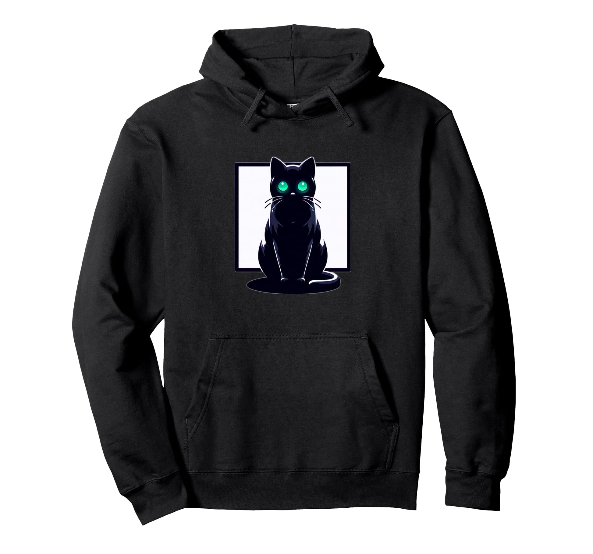 Emerald Gaze Black Cat Lofi Vaporwave Hoodie - Casual Everyday Wear Unisex - T-Shirt, Sweatshirt, Hoodie