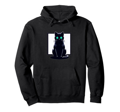 Emerald Gaze Black Cat Lofi Vaporwave Hoodie - Casual Everyday Wear Unisex - T-Shirt, Sweatshirt, Hoodie