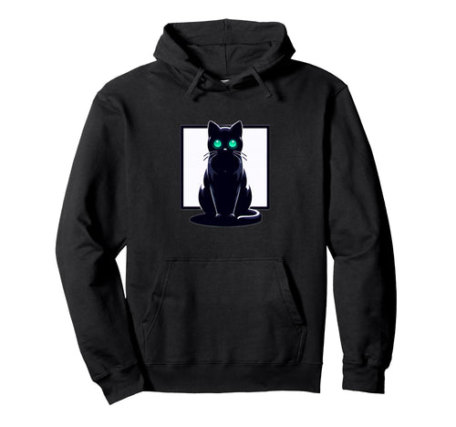 Emerald Gaze Black Cat Lofi Vaporwave Hoodie - Casual Everyday Wear Unisex - T-Shirt, Sweatshirt, Hoodie